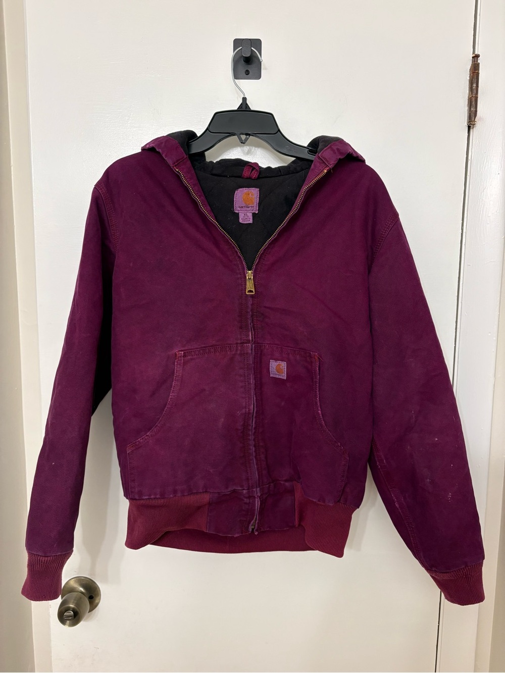 Vintage Carhartt WJ130 624 Dark Plum Distressed Active Jacket Womens XS Thrashed